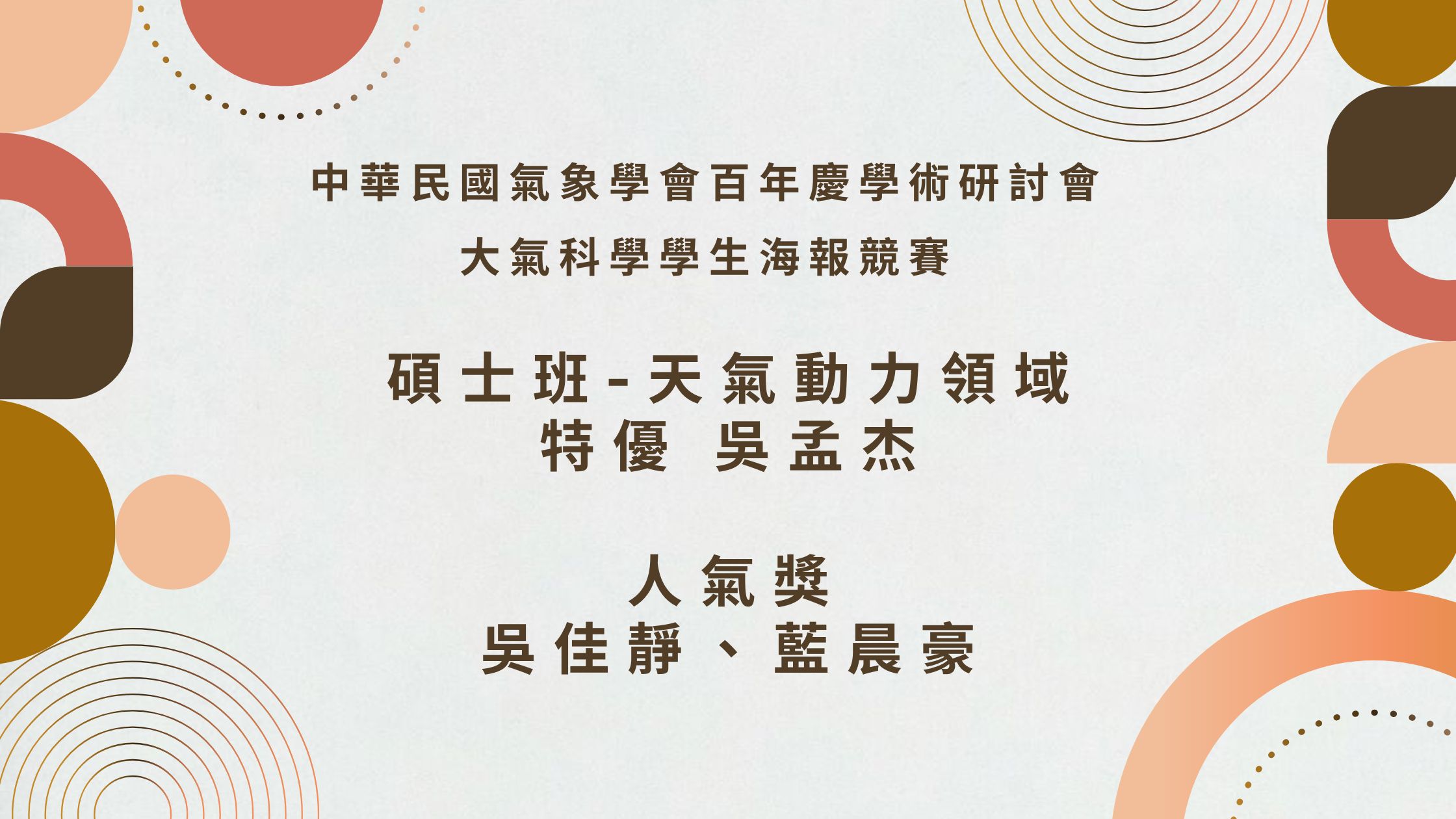 【得獎】本實驗室學生於2024年中華氣象學會主辦之大氣科學學生海報競賽表現優良